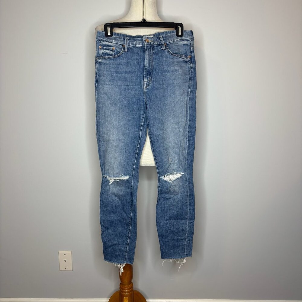 Mother - Blue High Waisted Looker Ankle Fray Jeans